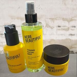 Here Beautiful Bundle - Moisturizer, Toning Mist, Facial Gel  NEW